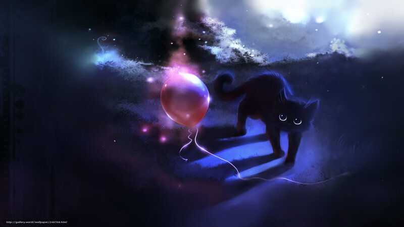 Black cat with glowing balloon