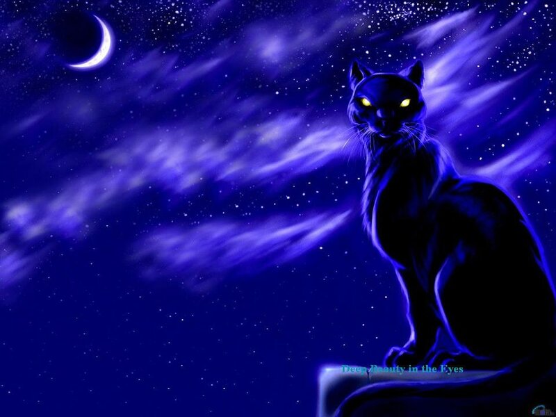 Black Cat with Glowing Eyes — Blue, Mystical