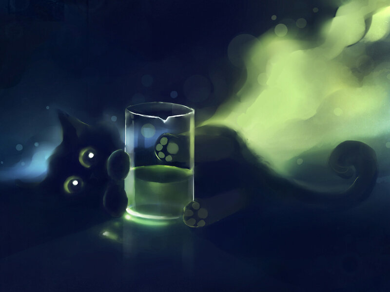 Black Cat with Glowing Eyes — Dark Blue