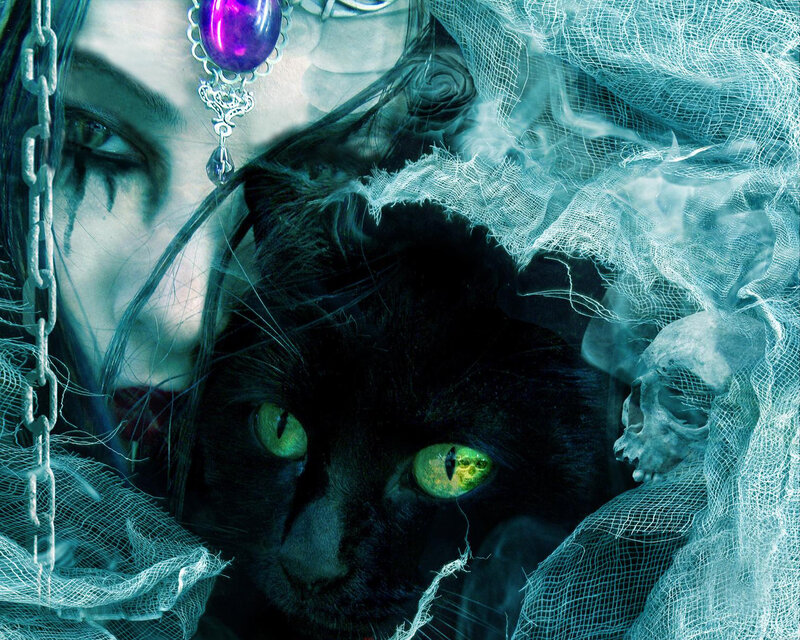Black Cat with Glowing Eyes — Dark, Digital Art
