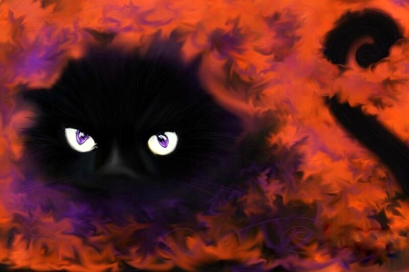 Black Cat with Glowing Eyes — Dramatic, Digital Art