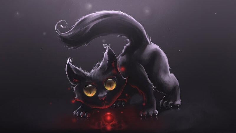 Black Cat with Glowing Eyes — Dramatic, Night, Digital Art, Glowing Eyes