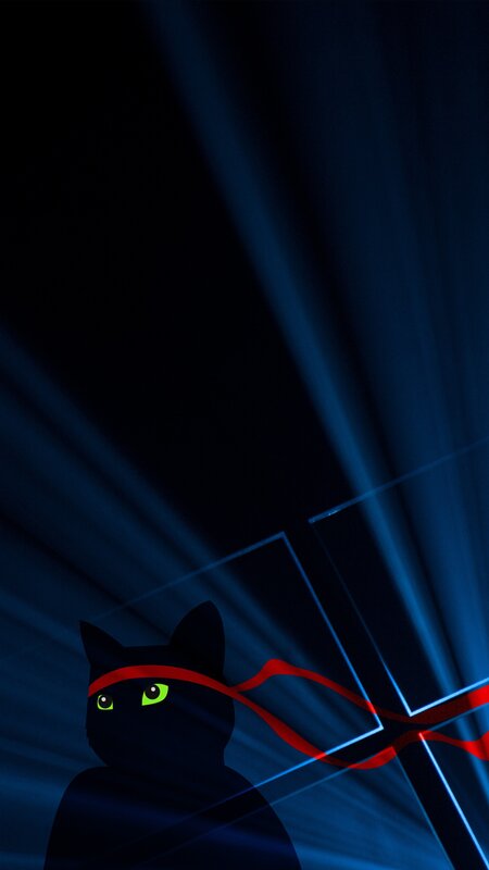 Black Cat with Glowing Eyes — Dramatic, Night, Digital Art, Red Ribbon