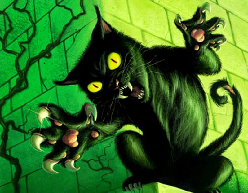 Black Cat with Glowing Eyes — Green, Dramatic