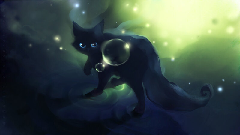 Black Cat with Glowing Eyes — Green