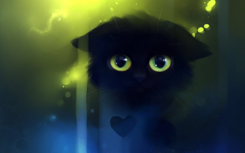 Black Cat with Glowing Eyes — Mysterious, Night