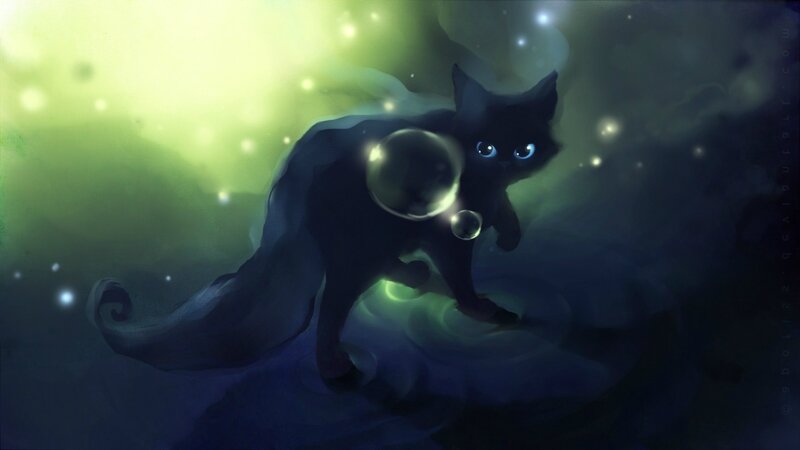Black Cat with Glowing Eyes — Mystical, Night, Digital Art