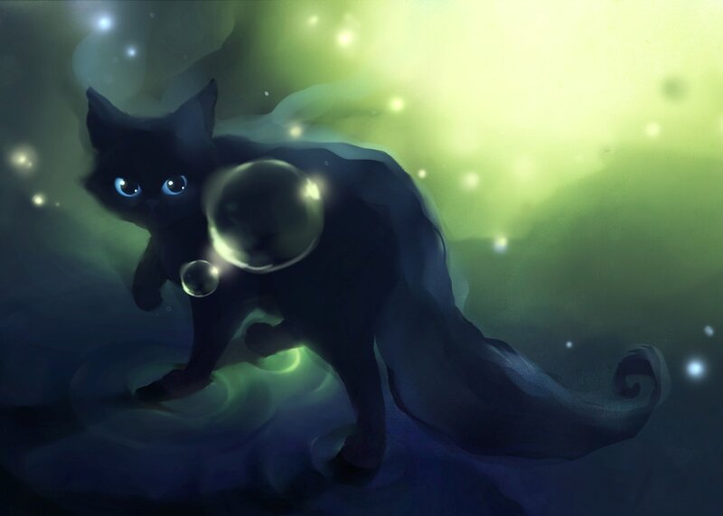 Black Cat with Glowing Eyes — Mystical