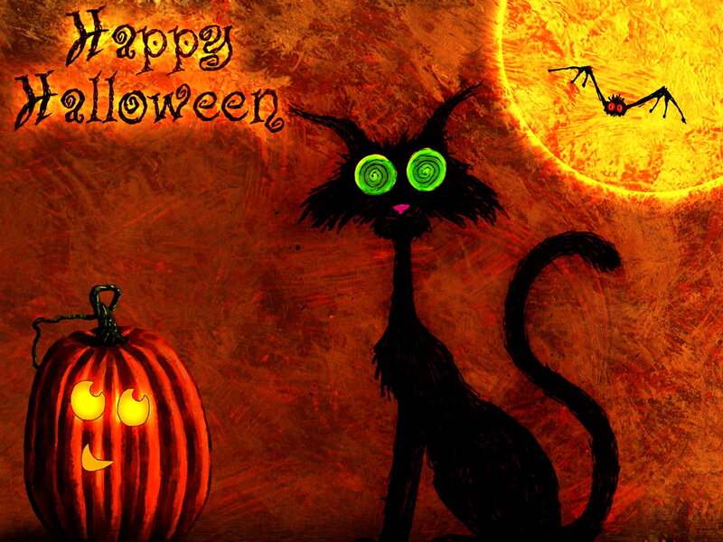 Black Cat with Glowing Eyes — Orange, Spooky