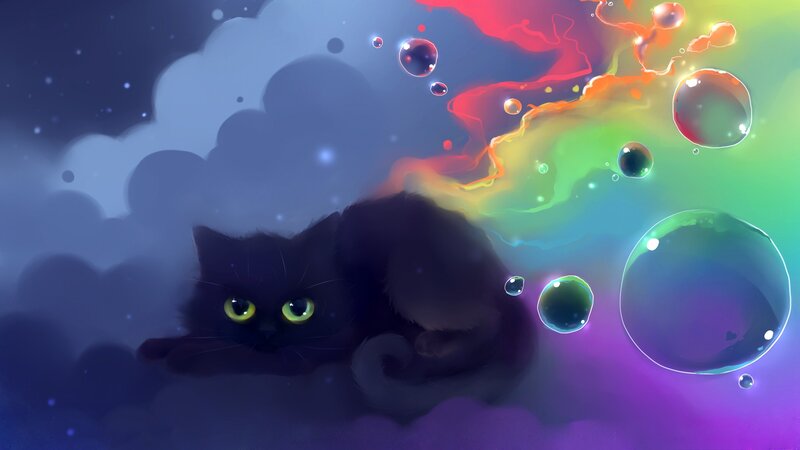 Black Cat with Glowing Eyes — Purple, Dreamy
