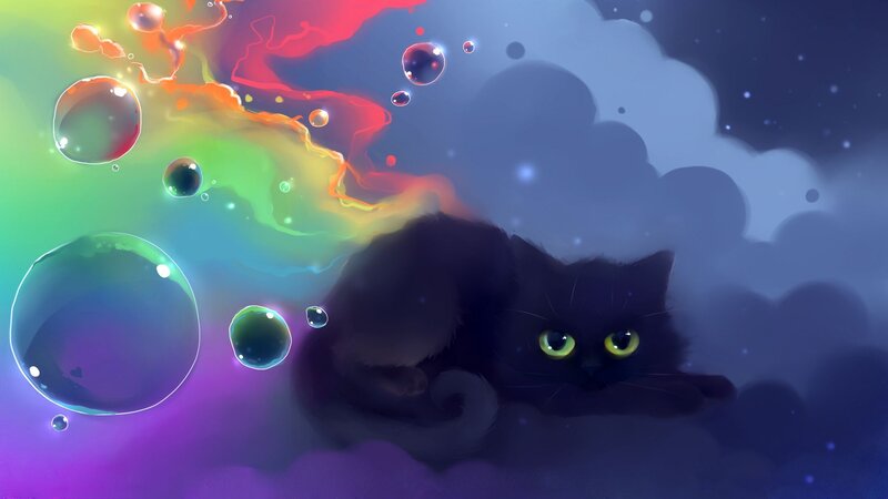 Black Cat with Glowing Eyes — Purple