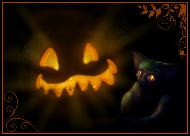 Black Cat with Glowing Eyes — Spooky