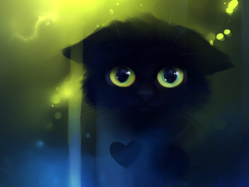 Black Cat with Glowing Eyes — Yellow, Mysterious