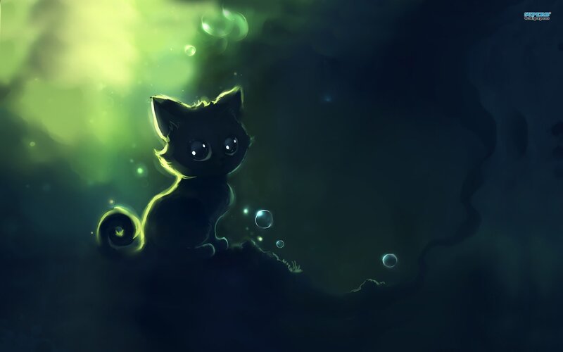 Black Cat with Glowing Outline — Green