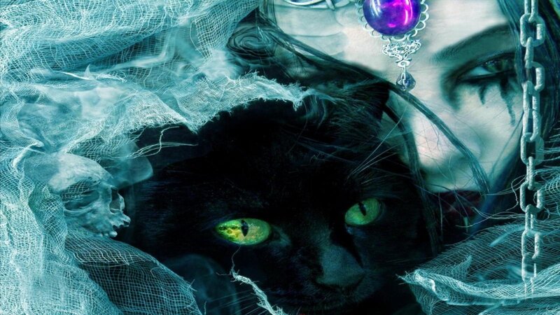Black Cat with Green Eyes — Dark, Digital Art
