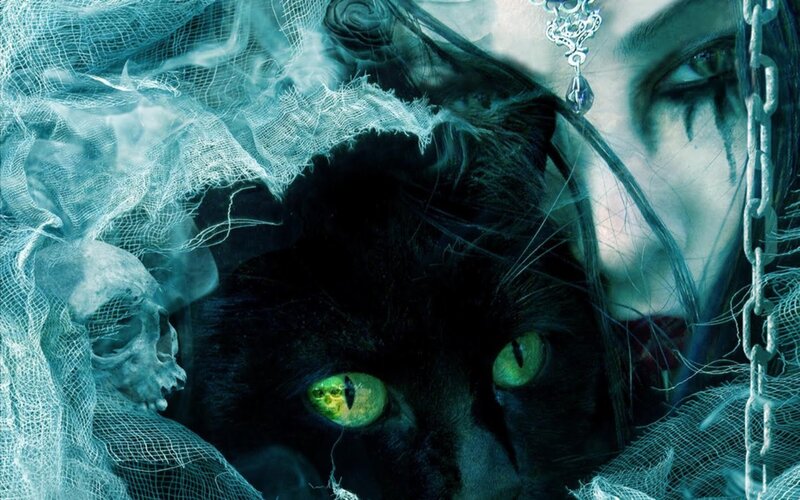 Black Cat with Green Eyes — Dark
