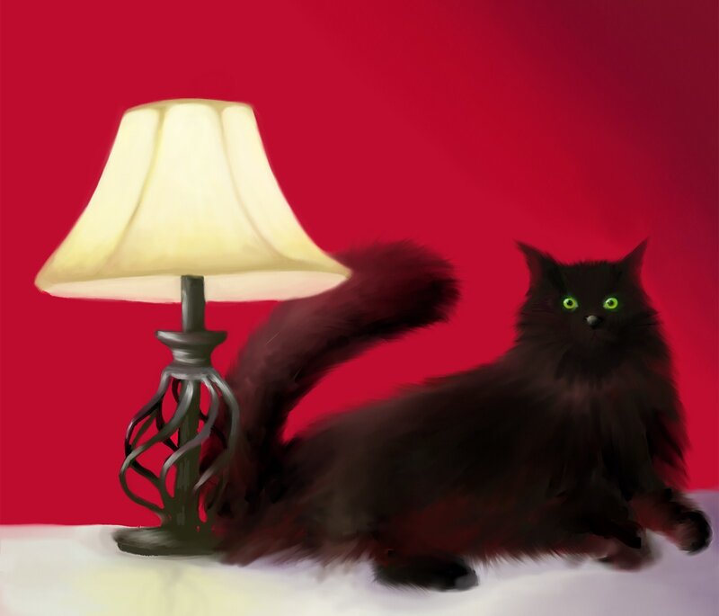 Black Cat with Green Eyes — Red