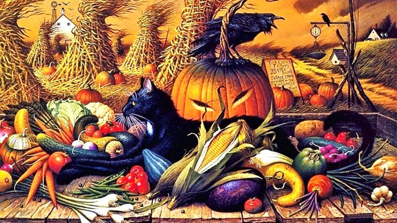 Black Cat with Harvest
