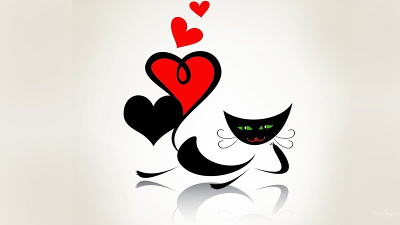 Black Cat with Hearts