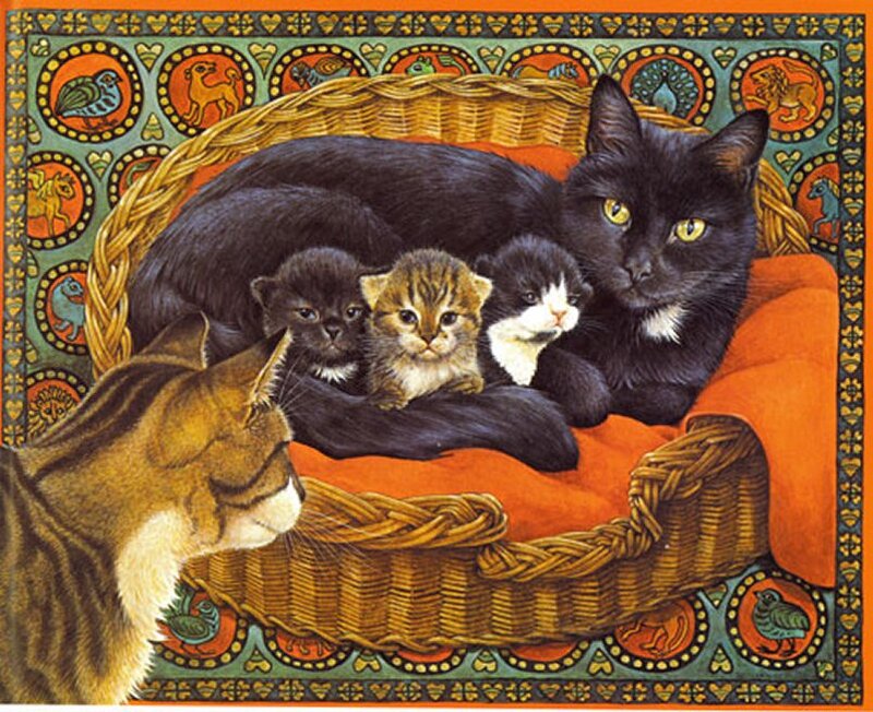 Black Cat with Kittens — Orange