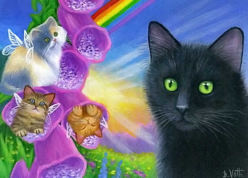 Black Cat with Kittens — Purple