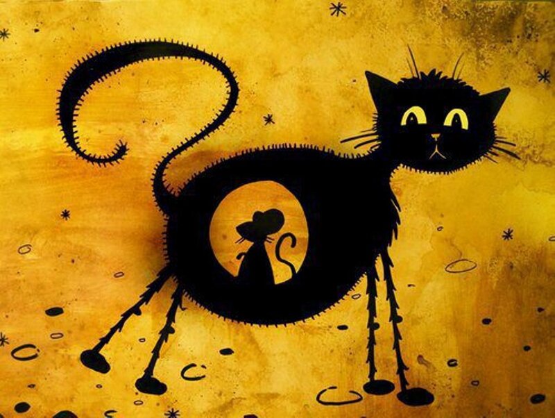 Black Cat with Mouse
