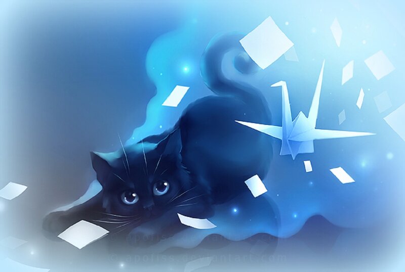Black Cat with Origami Crane
