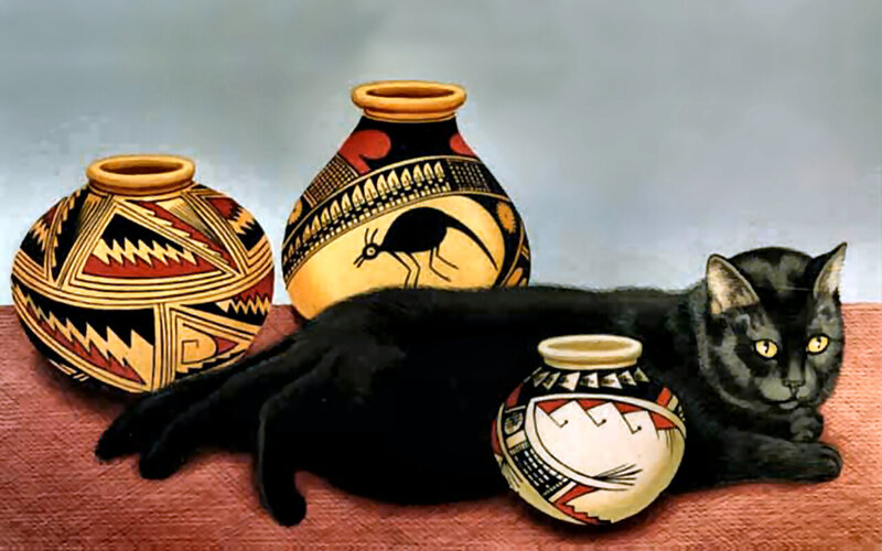 Black Cat with Pottery