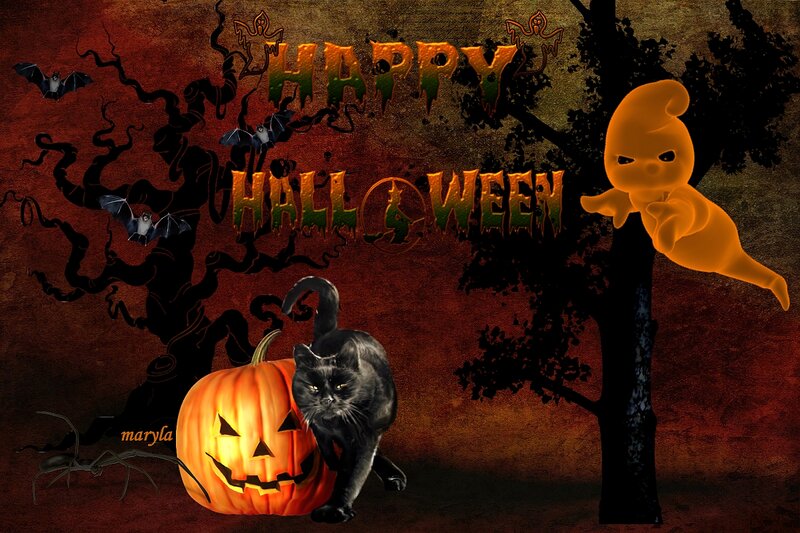 Black Cat with Pumpkin — Orange, Creepy