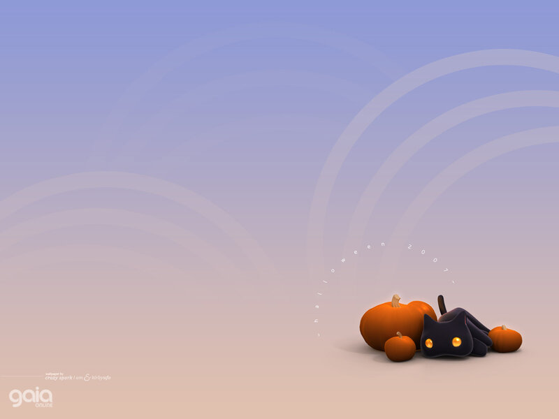 Black Cat with Pumpkins — Orange, Calm, Digital Art