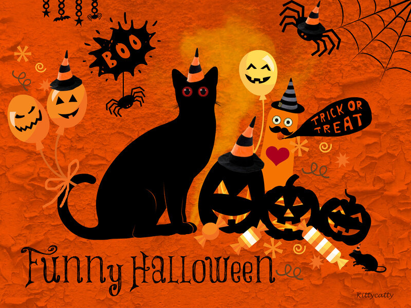 Black Cat with Pumpkins — Orange, Festive