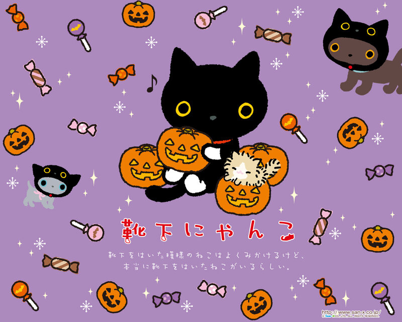 Black Cat with Pumpkins — Purple