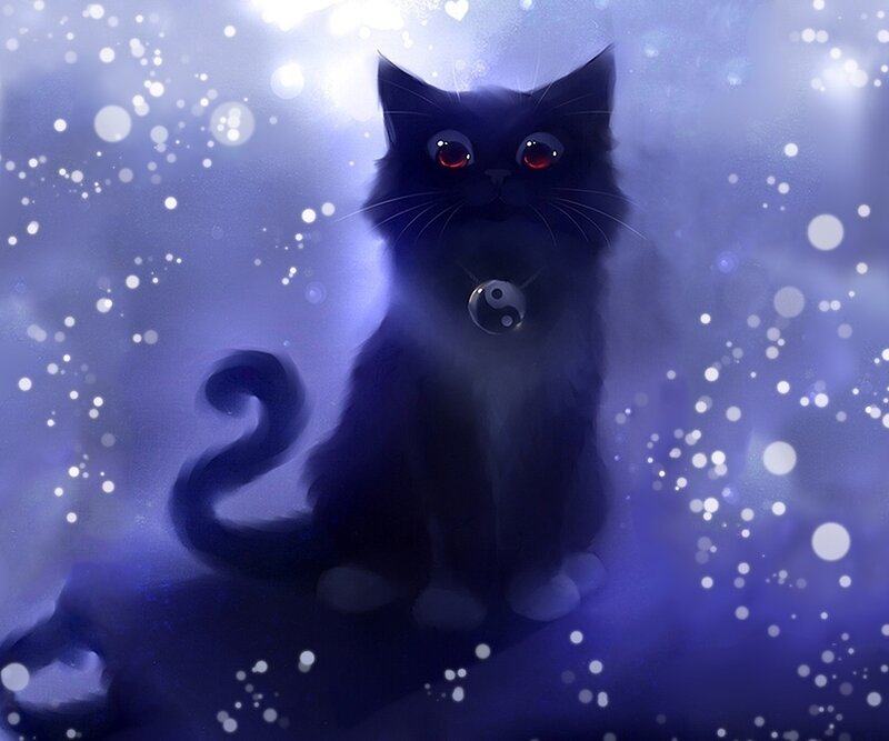 Black Cat with Red Eyes — Purple, Mystical