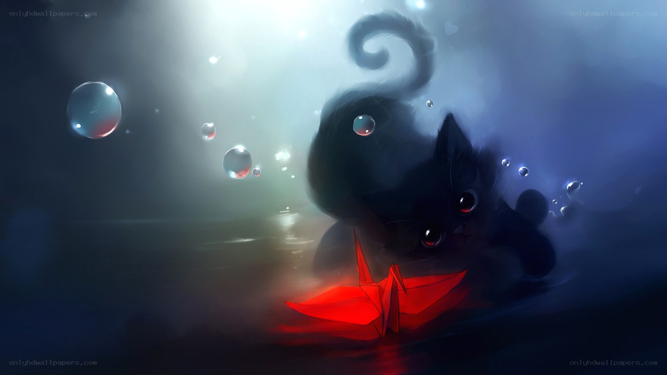 Black cat with red origami