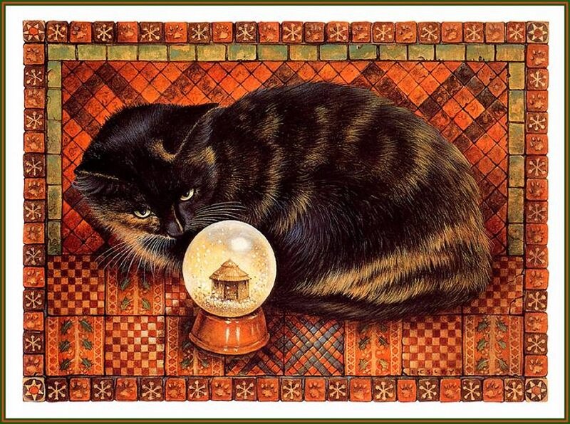 Black Cat with Snow Globe