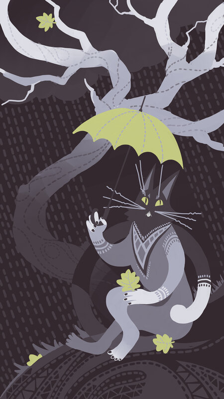 Black Cat with Umbrella