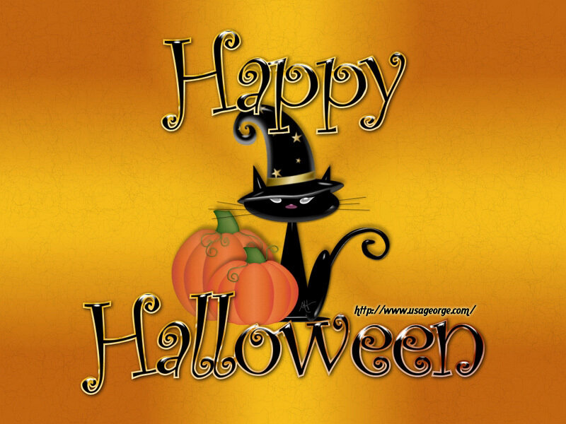Black Cat with Witch Hat — Orange
