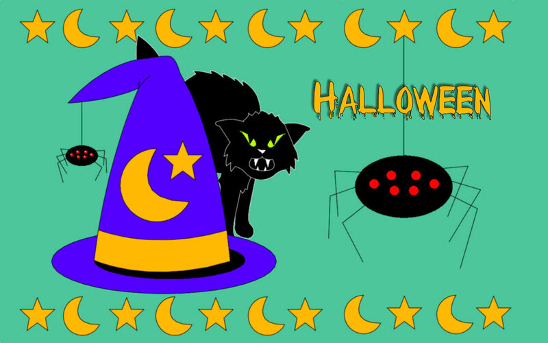 Black Cat with Witch Hat — Teal