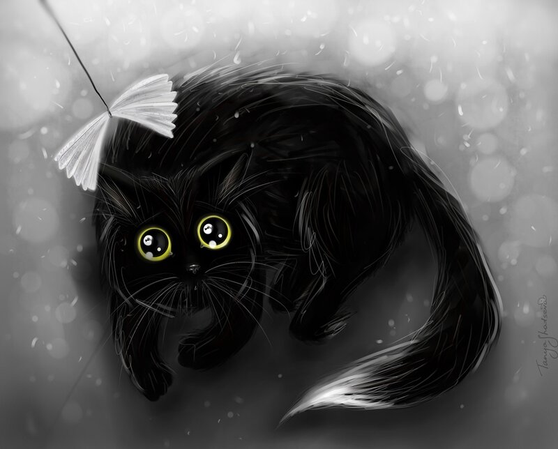 Black Cat with Yellow Eyes — Whimsical