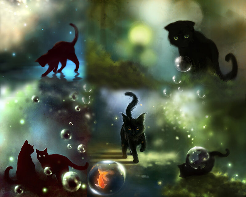 Black Cats in Fantasy Scene