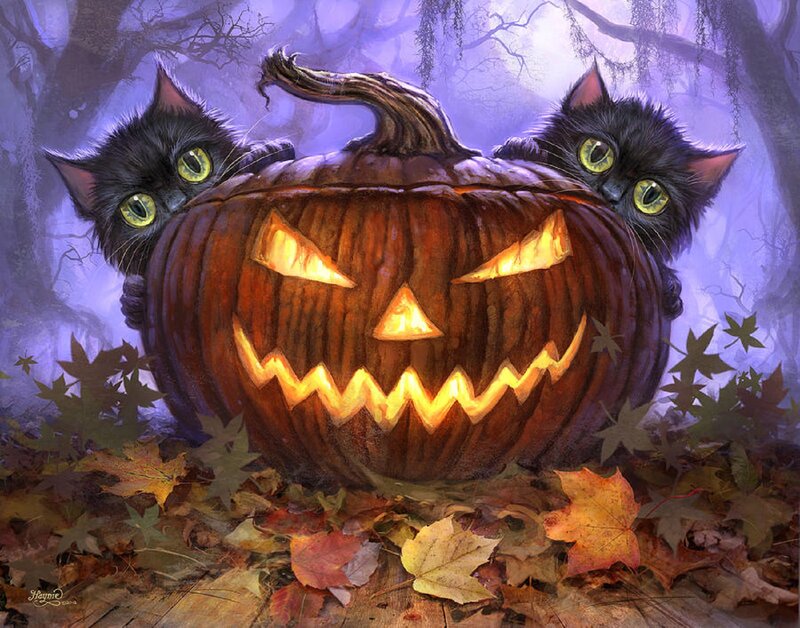 Black Cats with Pumpkin