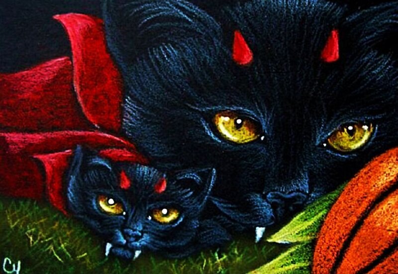 Black Cats with Red Horns