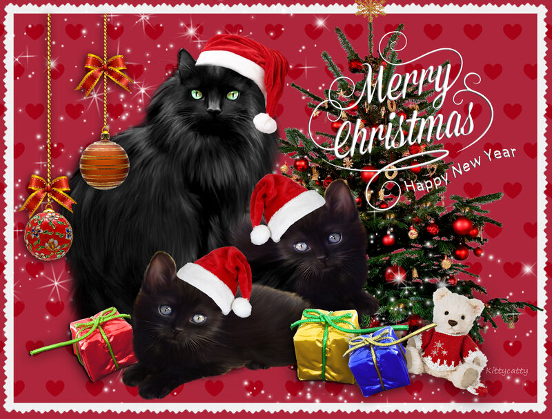Black Cats with Santa Hats