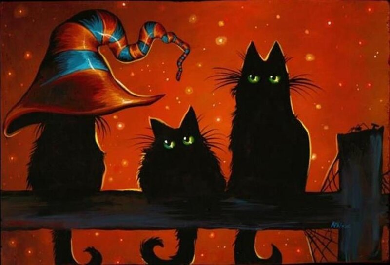 Black Cats with Witch Hat