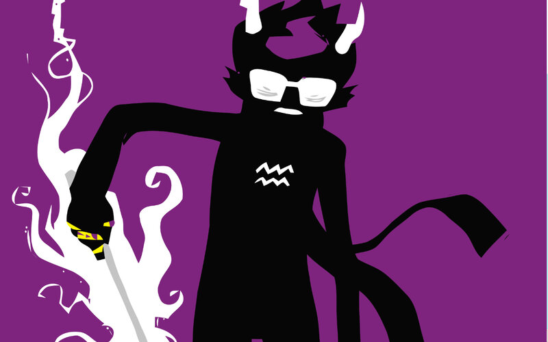 black character with horns and glasses