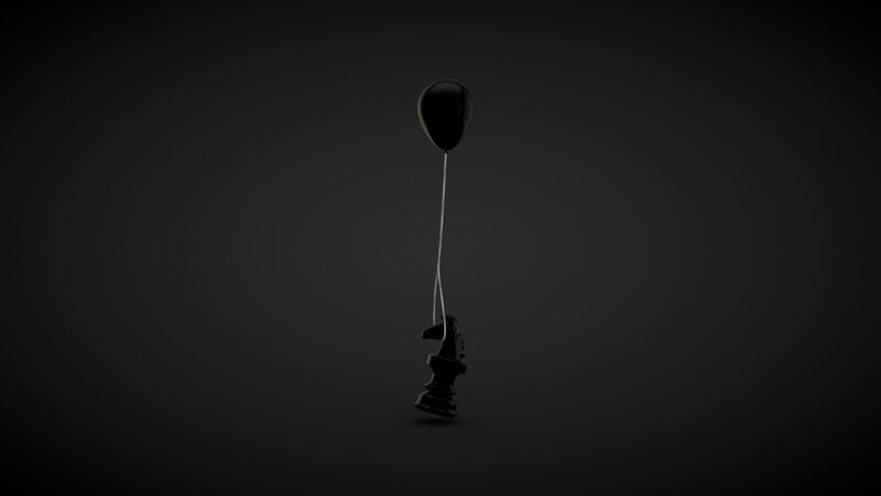 Black Chess Knight with Balloon