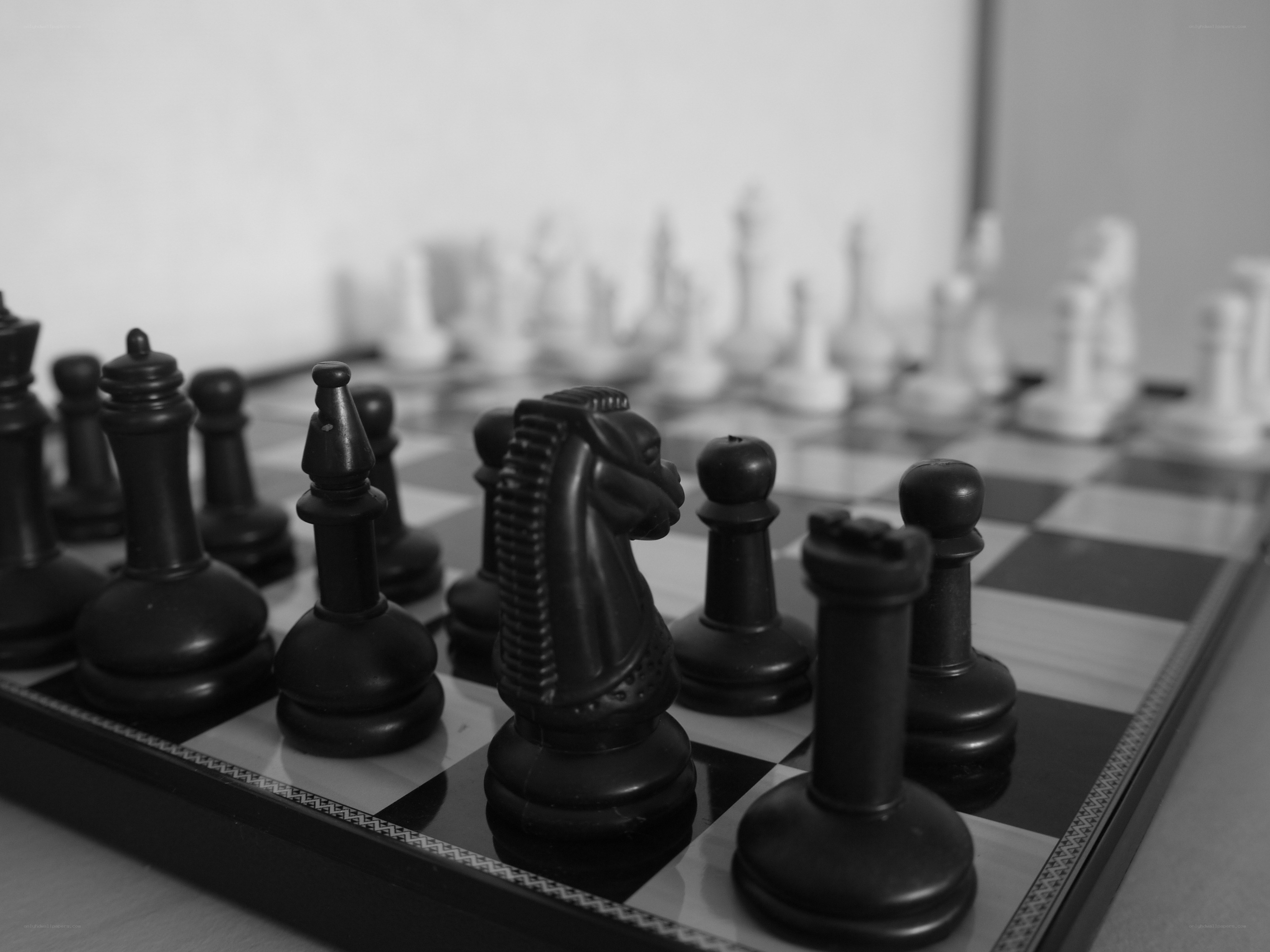 Black chess pieces on a board