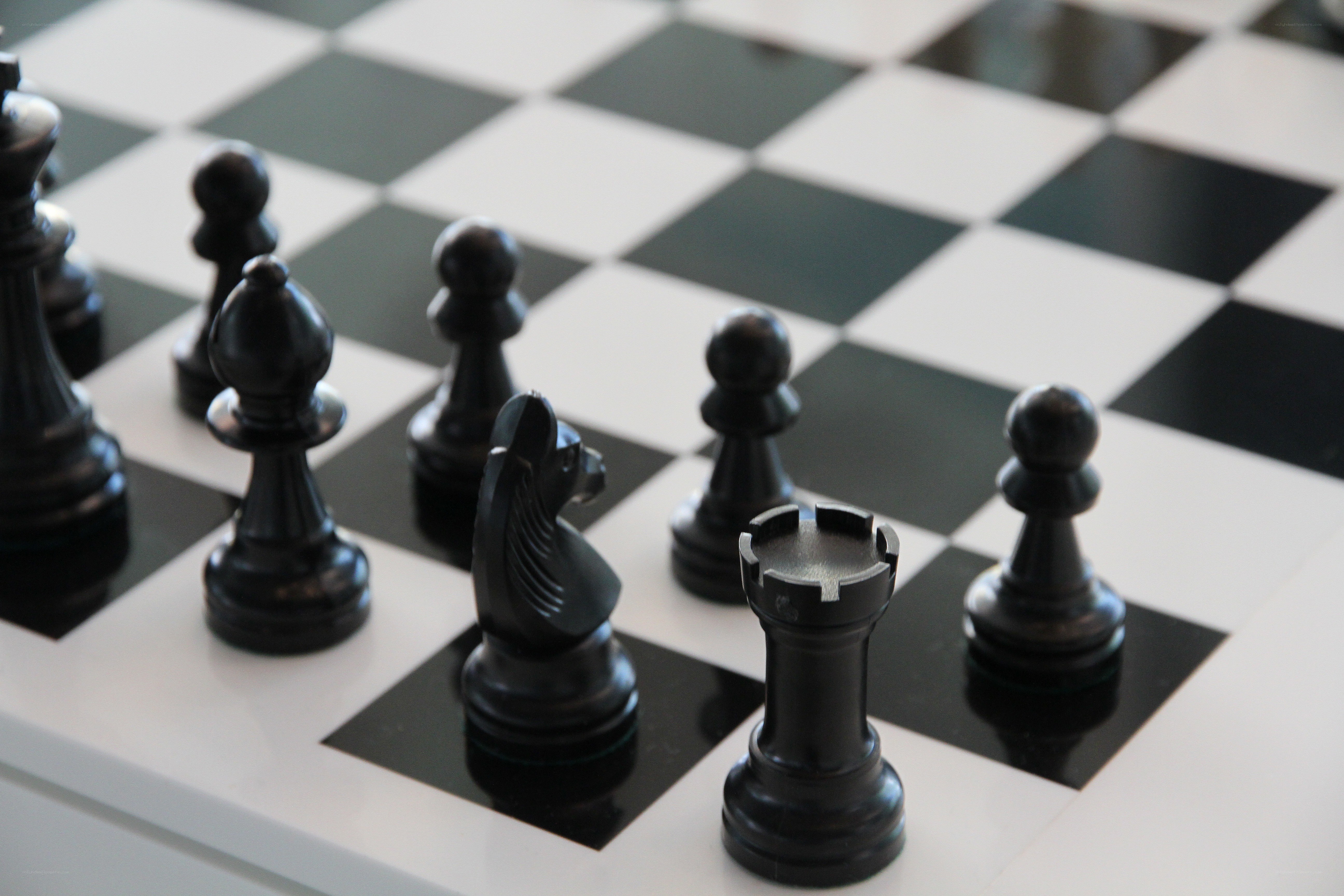 Black chess pieces on a board