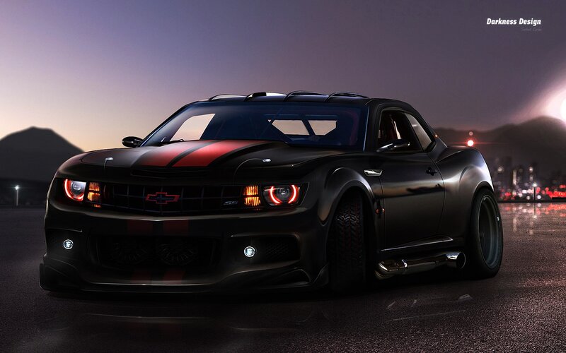black chevrolet camaro at dusk