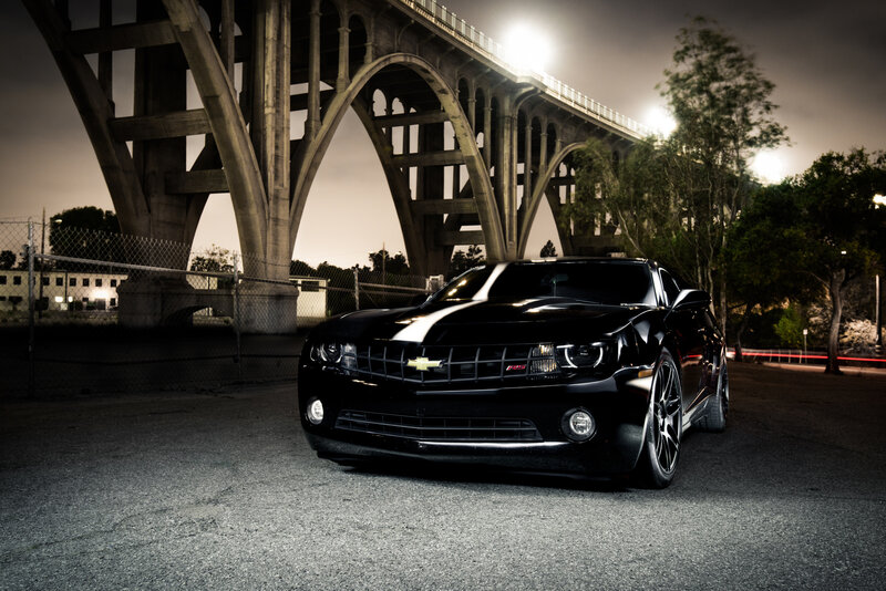 Black Chevrolet Camaro — Dramatic, Night, Photograph